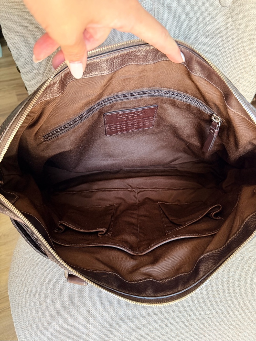 COACH Brown C Logo Stamped Leather Briefcase Laptop Business Shoulder Bag 70251 - Picture 6 of 13